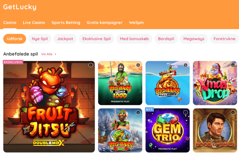 Bedste spil hos GetLucky online casino i Danmark
